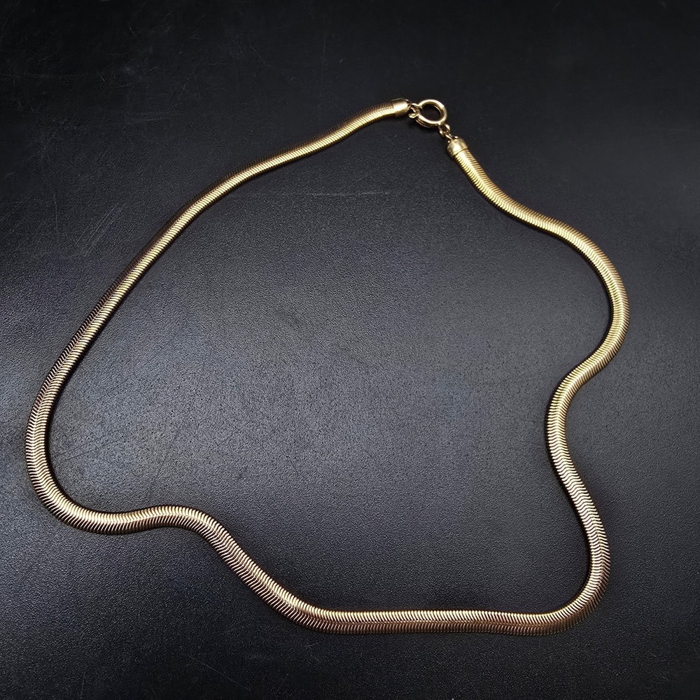 Gold Tone Flat Snake Chain Necklace Vintage Costume Jewelry
